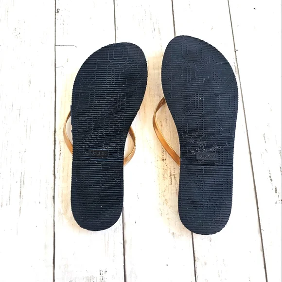 Rockin Luxury Cream Beige Metallic Gold Gel Strap Flip Flops Sandals Jelly Strap - Picture 6 of 7